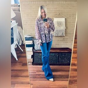 Listicle Purple Floral Blouse with Beige Accents